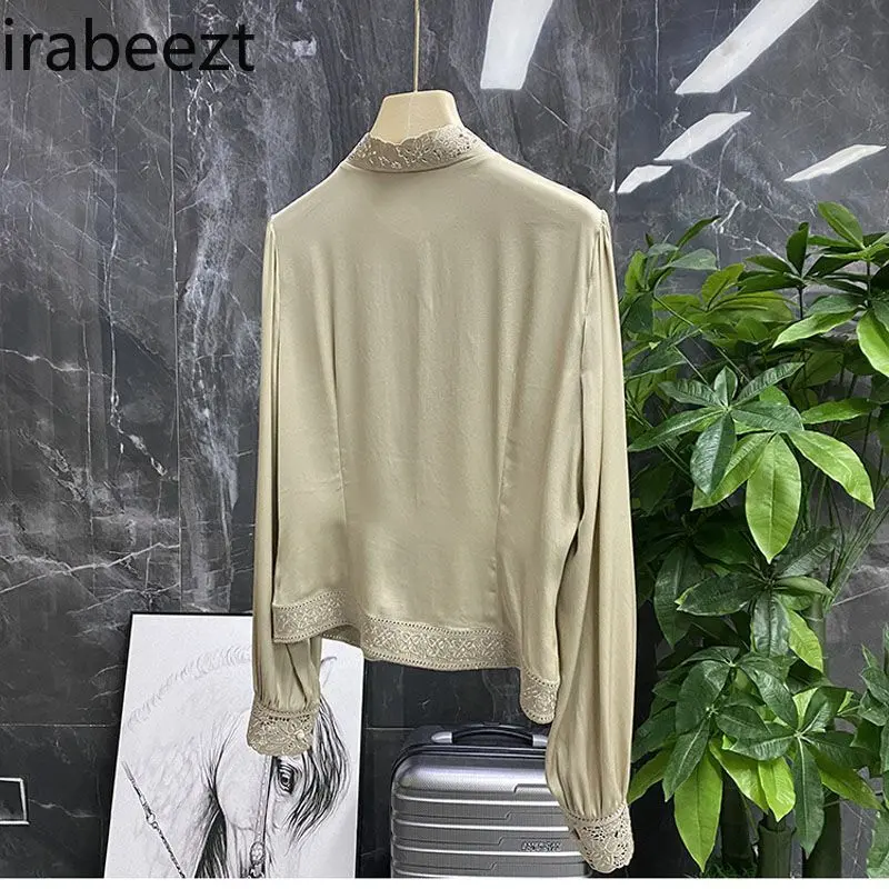 Elegant Embroidered Blouse Women's 2025 Spring New Arrival  Style Stand Collar Hollow Out Chiffon Shirt Lady High-End