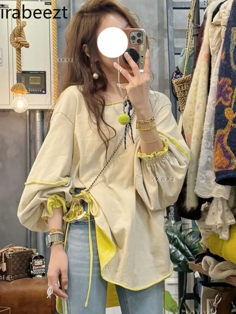 Spring New Korean Style Chic Slouchy Split Sweater Simple Versatile Tops for Women LOOSE FIT Oversized Sweatshirt Hoodie