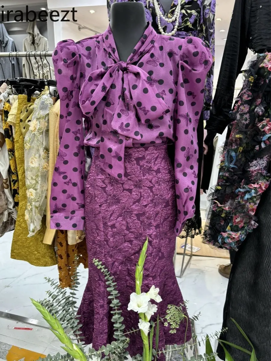 Korean Version Tie Bow Polka Dot Shirt Women 2024 Spring New Fashion Temperament All Match Bubble Sleeve Top Camisas De Mujer