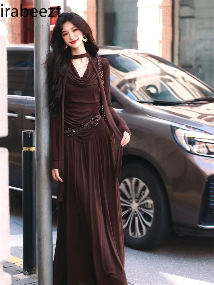 Chic Outfit for Women Premium Quality Autumn Women's Y2K Stylish Long Sleeve Fit & Flare Blouse + High-Waist Skirt 2-Piece Set