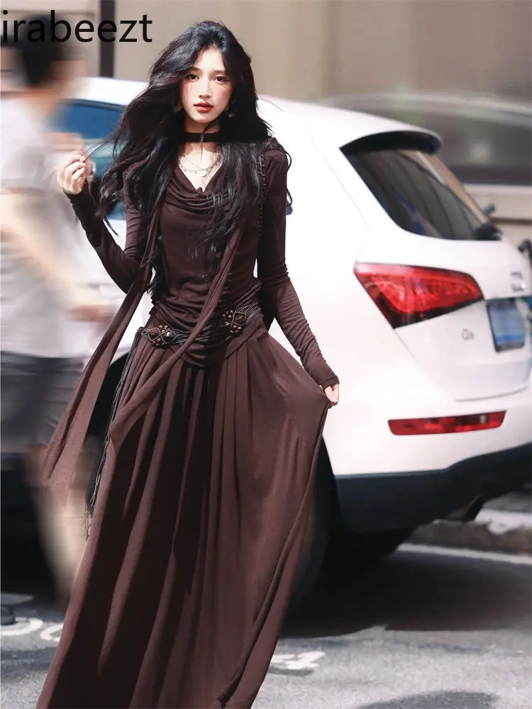 Chic Outfit for Women Premium Quality Autumn Women's Y2K Stylish Long Sleeve Fit & Flare Blouse + High-Waist Skirt 2-Piece Set