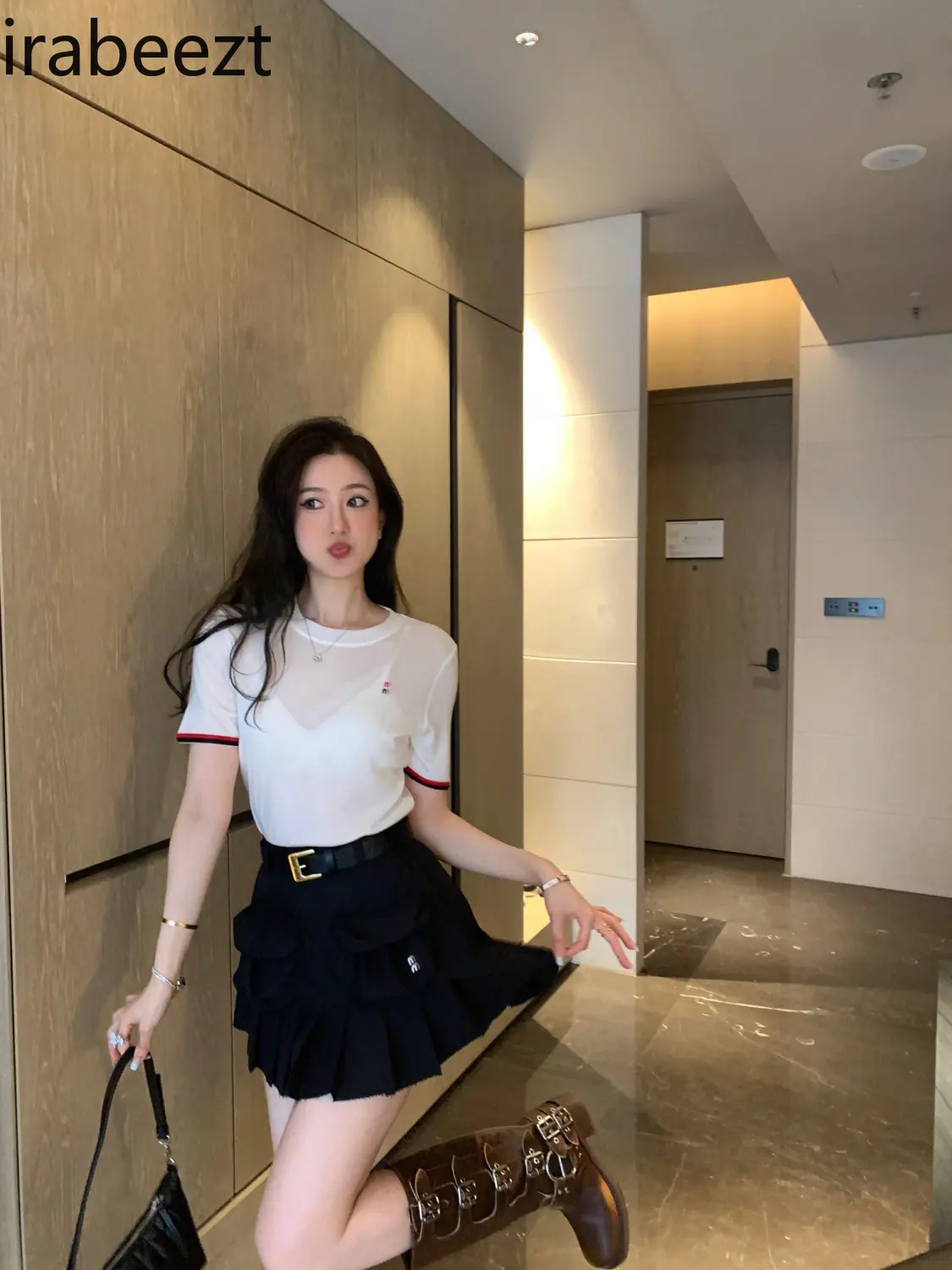 2025 Summer Women's High Waist Cargo Pleated Skirt with Pockets Casual Stretchy Slim Fit Short Skirt for Women Fashion Outfit