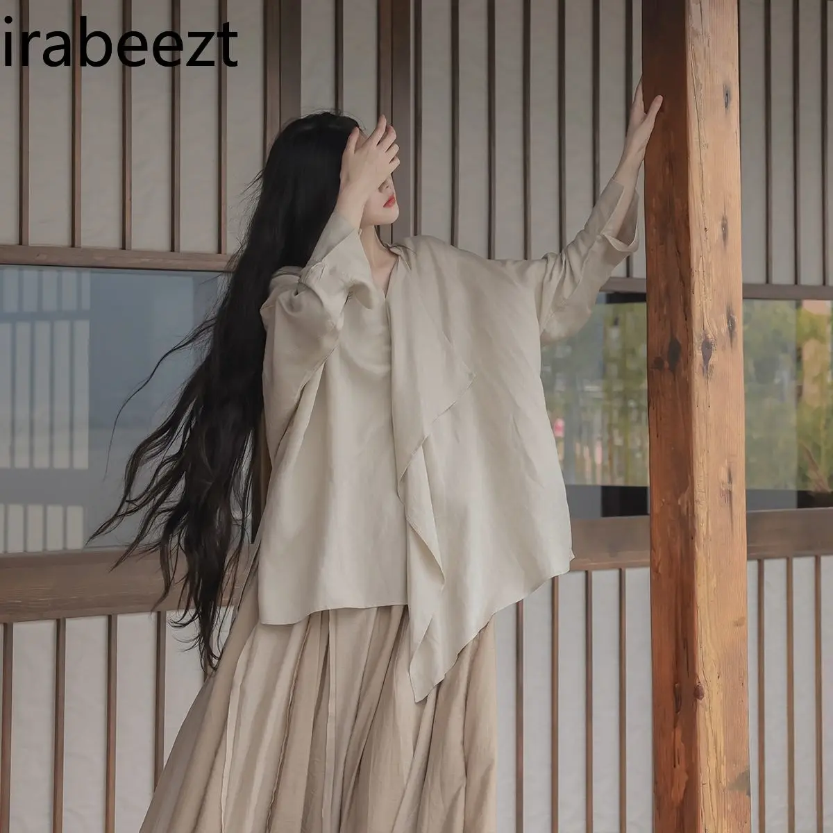 Chinese Style Artistic Oversized Fit Shirt Lightweight Cotton Women's Casual Comfortable & Ethereal Top for Daily Wear
