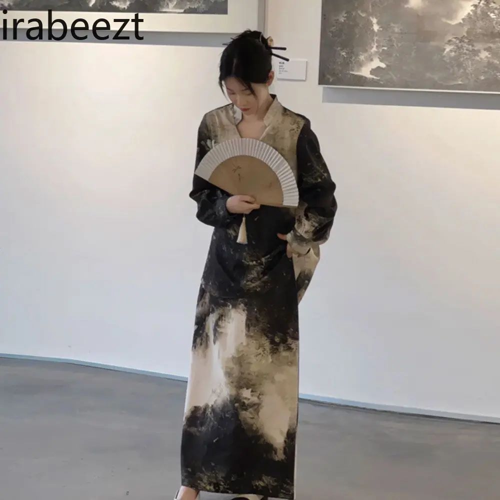 2025 Spring Autumn New Vintage Chinese Style Elegant Youthful Two-Piece Set for Women - Loose Blouse + High-Waist Skirt