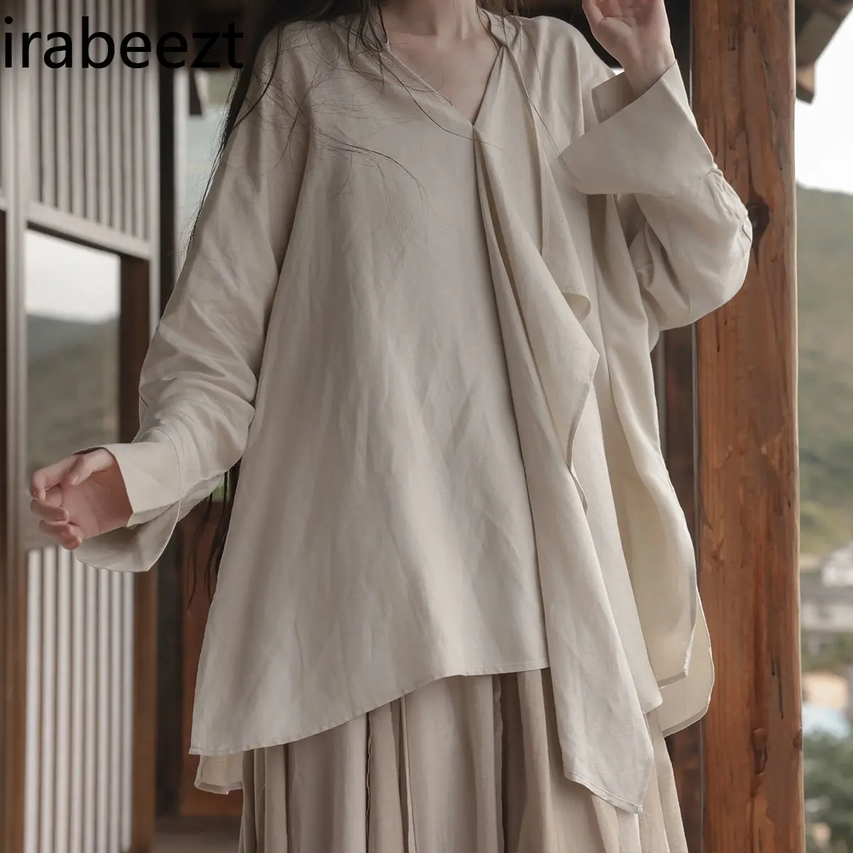 Chinese Style Artistic Oversized Fit Shirt Lightweight Cotton Women's Casual Comfortable & Ethereal Top for Daily Wear