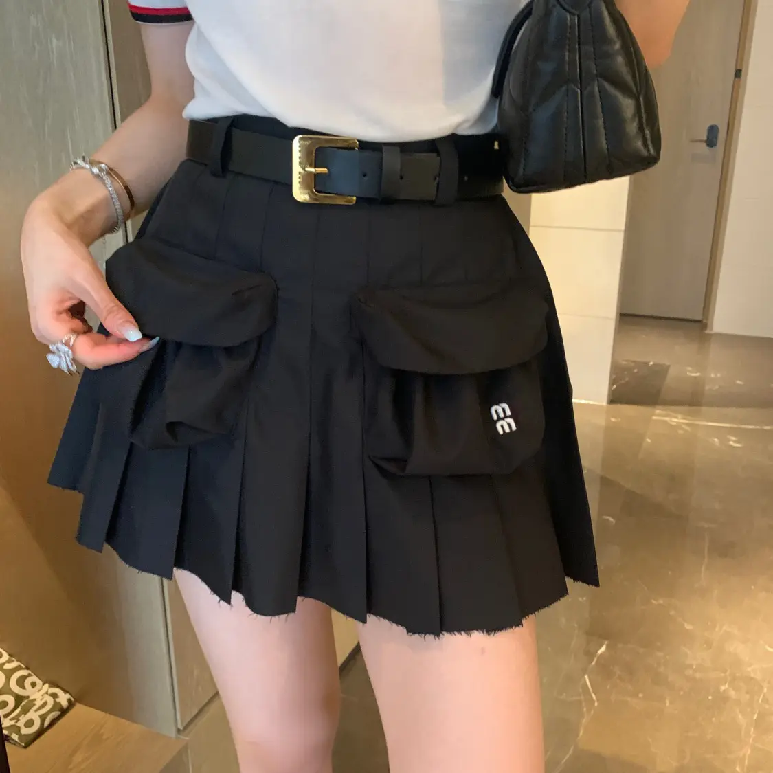 2025 Summer Women's High Waist Cargo Pleated Skirt with Pockets Casual Stretchy Slim Fit Short Skirt for Women Fashion Outfit