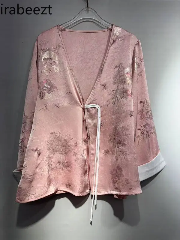 2025 New Chinese Style Women's Short Jacket  Acetate Jacquard Cardigan Thin Casual Blouse Loose Fit Fashion Outerwear
