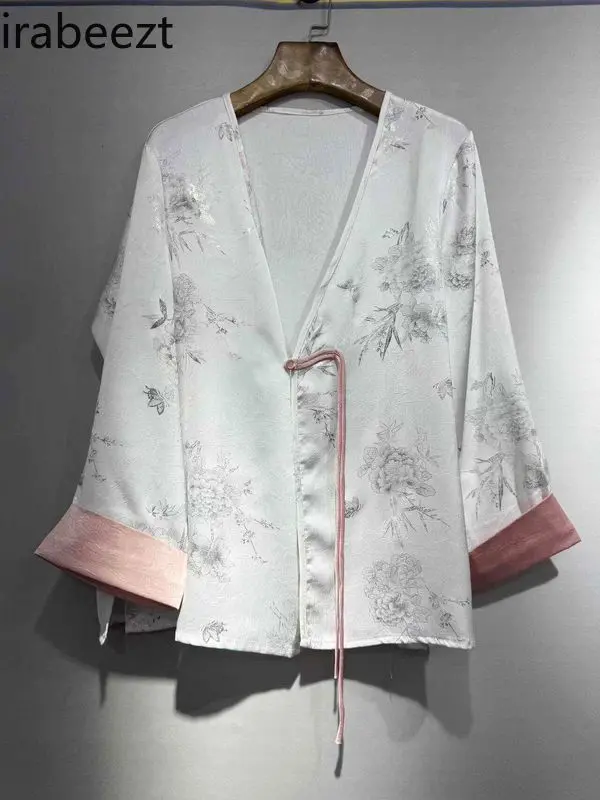 2025 New Chinese Style Women's Short Jacket  Acetate Jacquard Cardigan Thin Casual Blouse Loose Fit Fashion Outerwear
