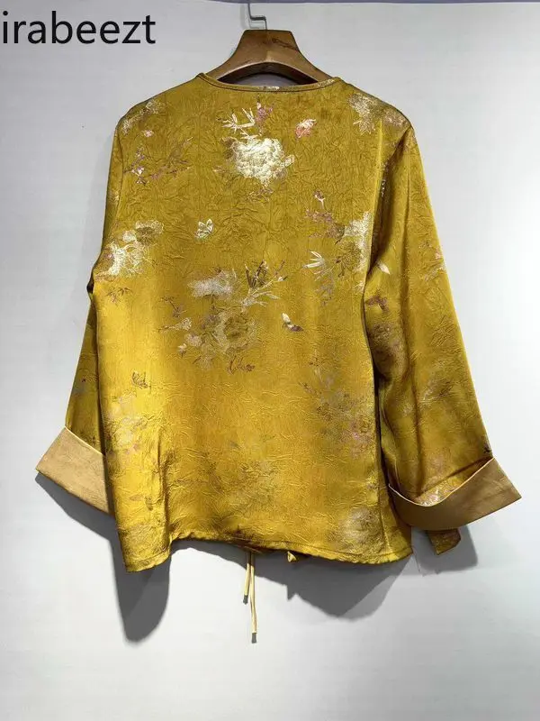 2025 New Chinese Style Women's Short Jacket  Acetate Jacquard Cardigan Thin Casual Blouse Loose Fit Fashion Outerwear