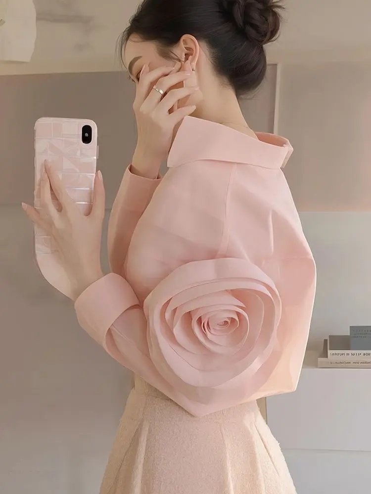 2025 New Shirt Design Sense Senior Women Spring Super Beautiful Small Shirt French Temperament Dopamine Pink Top