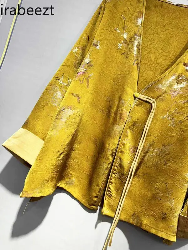 2025 New Chinese Style Women's Short Jacket  Acetate Jacquard Cardigan Thin Casual Blouse Loose Fit Fashion Outerwear