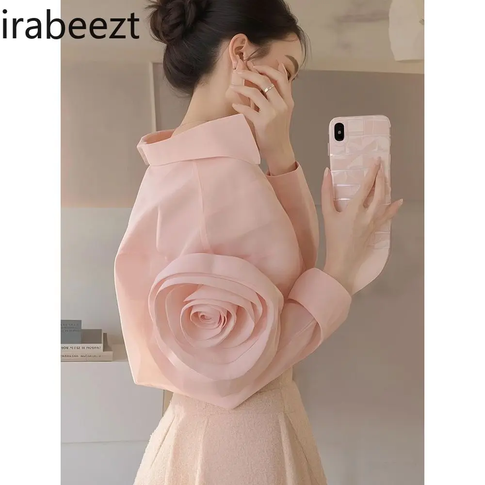 2025 New Shirt Design Sense Senior Women Spring Super Beautiful Small Shirt French Temperament Dopamine Pink Top