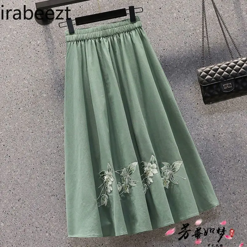 Plus Size Chinese Tang Suit Women's Embroidered Top & Skirt Set Vintage Floral Summer Outfit Traditional Cheongsam Costume