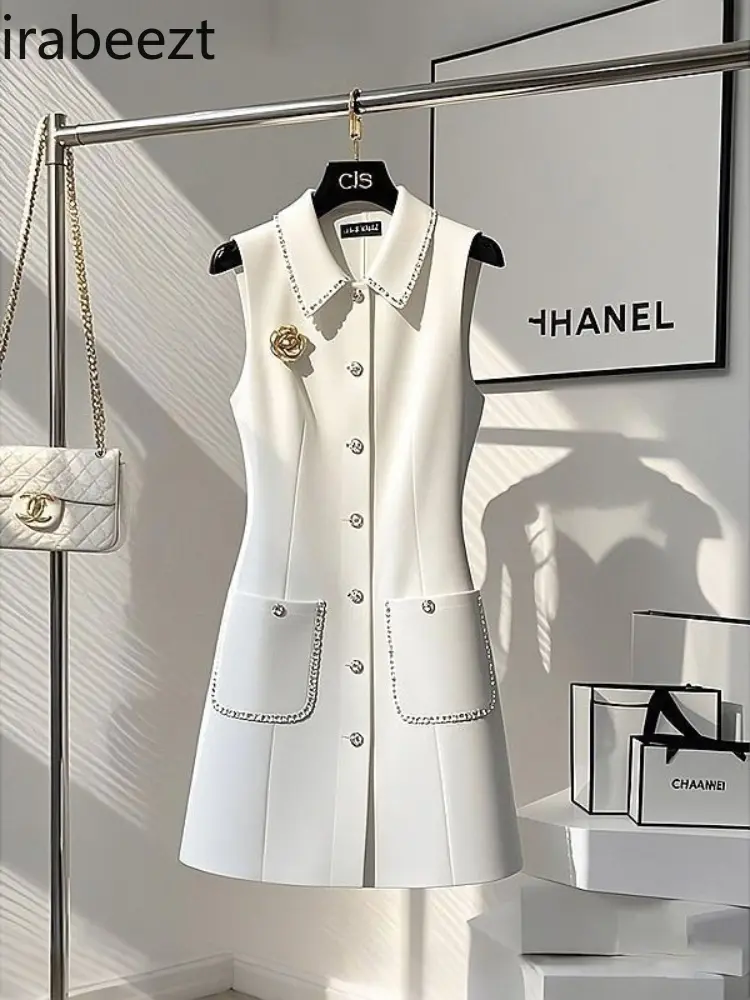 2025 Early Spring Attend Important Occasions Outfit Small Waist French Temperament White Vest Dress Платье Женское Летнее