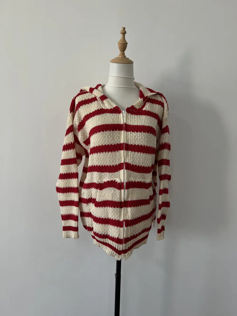 Knitted Stripe Cardigan Women Hoodie Autumn Spring Rabbit Ears Hollowed Out Knitwear LOOSE FIT Female Clothing