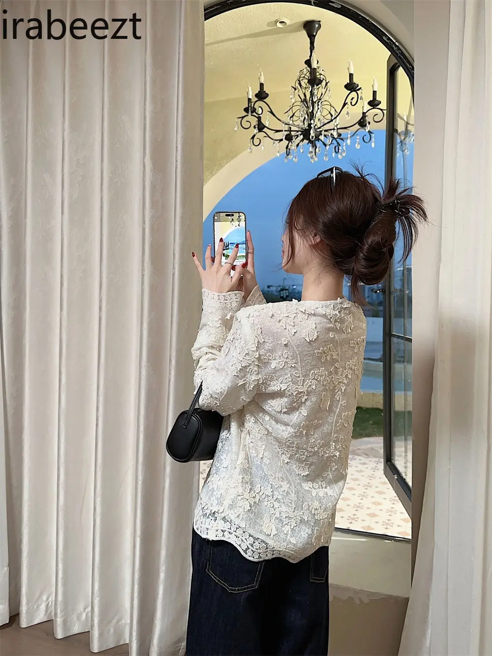 Heavy Embroidered 3D Lace Blouse French-Chinese Style Women's Blazer Blouse Versatile Top for Casual/Office Wear Bestseller