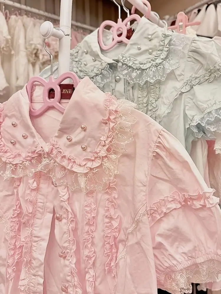 Lolita Blouse Summer Breathable Cotton Lace Trim Vintage Princess Shirt Elegant Ruffled Sleeveless Top Cute Kawaii Fashion