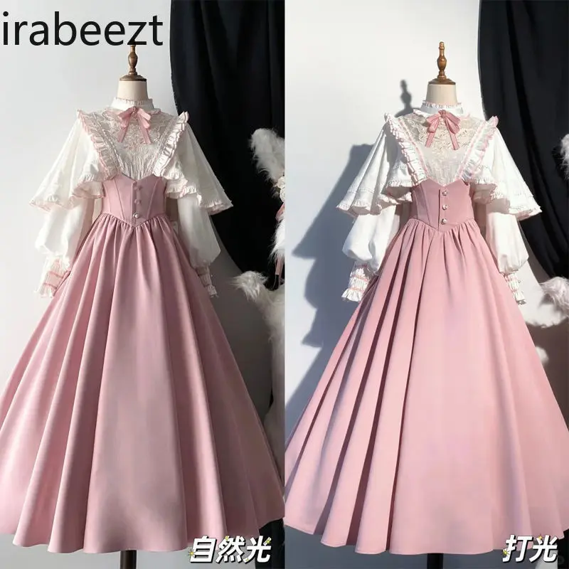 French Spring Lace Bustier Lolita Dress with High Waist Skirt Set Elegant Vintage Gothic Princess Aesthetic Outfit for Women