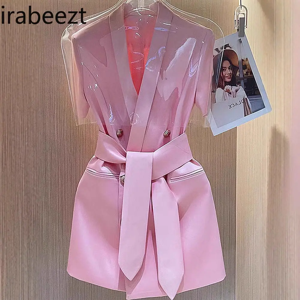 French High-end Exquisite Temperament Elegant Style Formal Occasion Professional Pink Suit Waist Dress Women's Summer