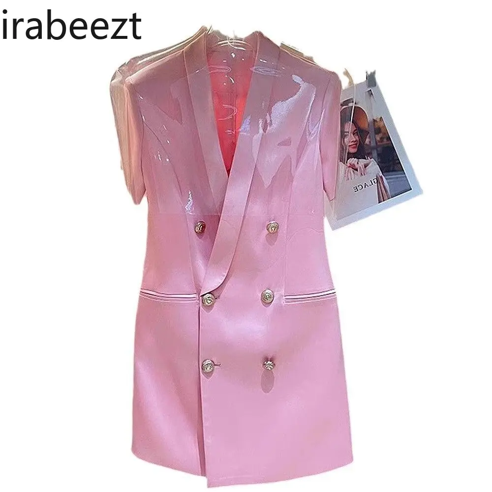 French High-end Exquisite Temperament Elegant Style Formal Occasion Professional Pink Suit Waist Dress Women's Summer
