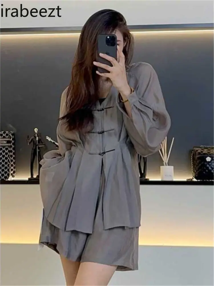 Adorable Cat Embroidery Kawaii Chinese Style Blouse & Cream Lace Wide Leg Pants - Sweet & Elegant Women's Fashion Outfit