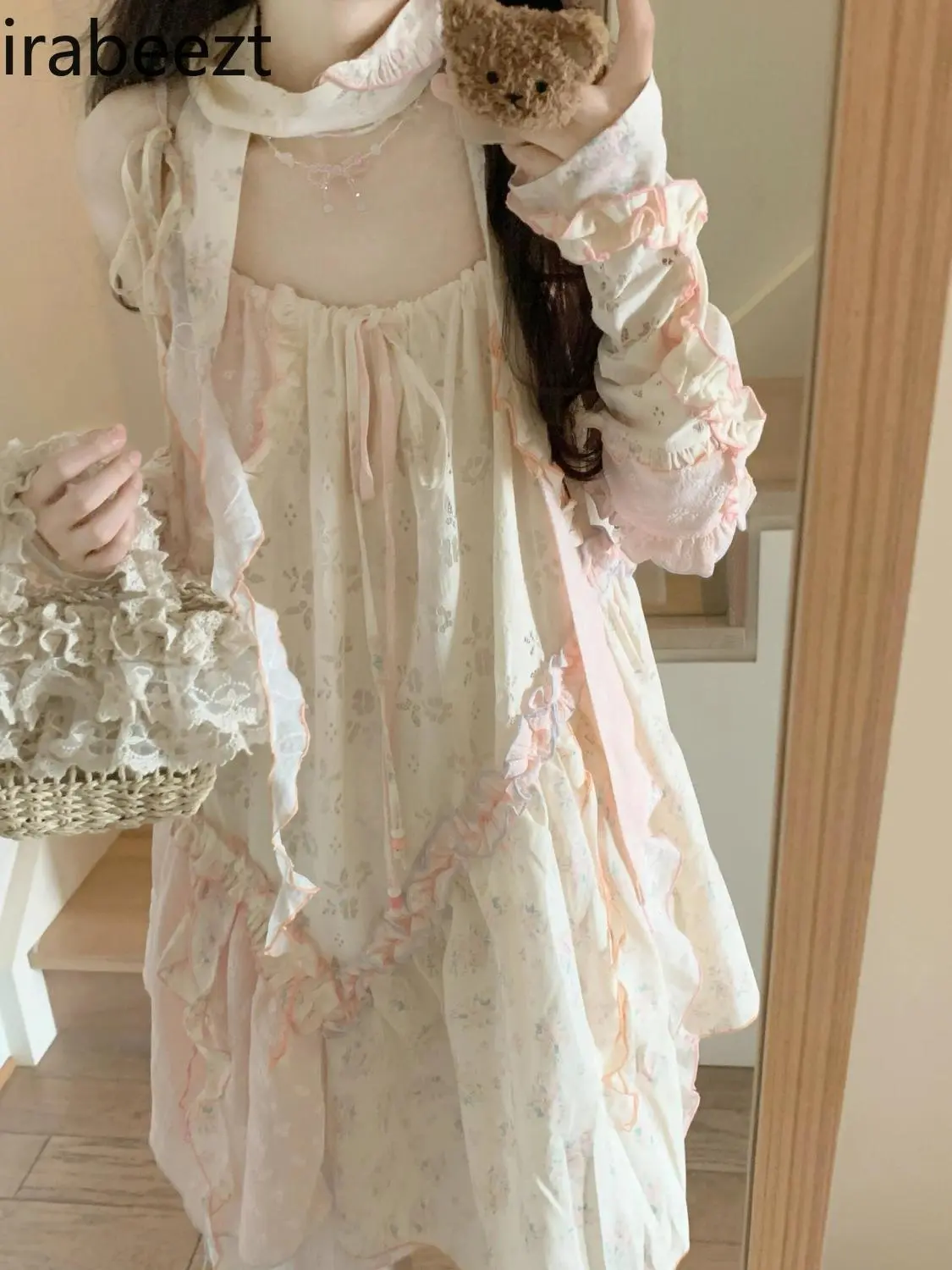 Summer Niche Sweet Cute Style Irregular Slip Gown New Girl Sense Floral Splicing Holiday Dress Women Robe Femme Été
