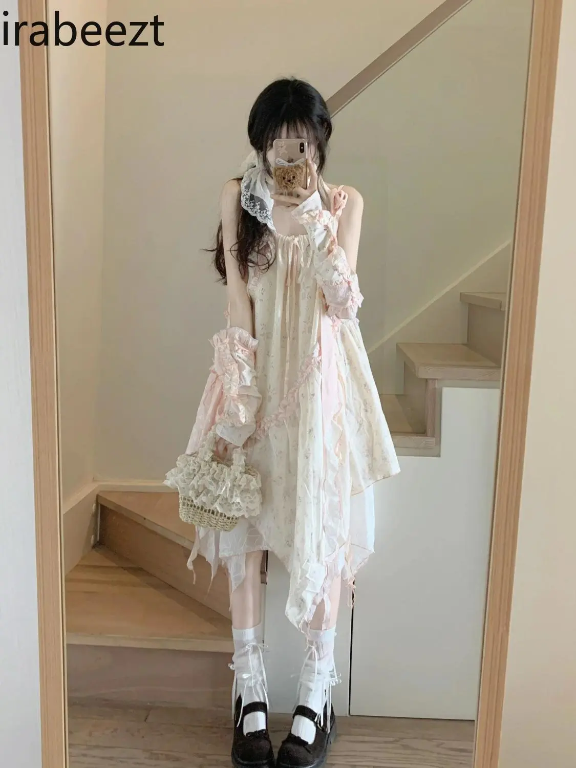 Summer Niche Sweet Cute Style Irregular Slip Gown New Girl Sense Floral Splicing Holiday Dress Women Robe Femme Été