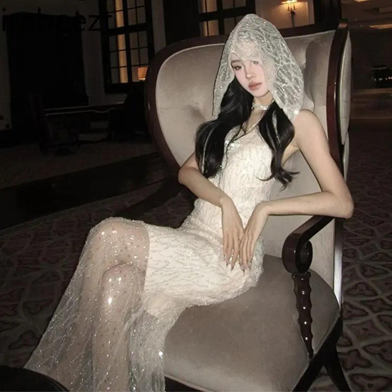2025 New Women's Sparkle Hooded Dress Spring Sequins Party Long Sleeve Elegant A-Line Casual Vestidos de Fiesta