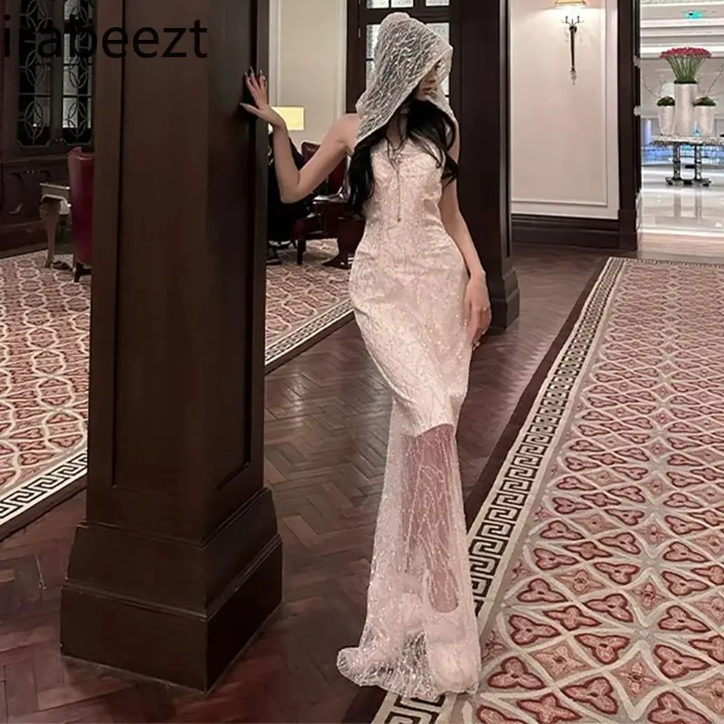 2025 New Women's Sparkle Hooded Dress Spring Sequins Party Long Sleeve Elegant A-Line Casual Vestidos de Fiesta