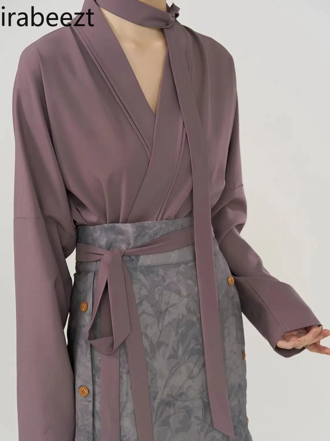 New Spring Purple Hanfu Style Blouse Two-Piece Set Elegant Chinese Traditional Embroidered Tops + Skirt Fashion Casual Outfit