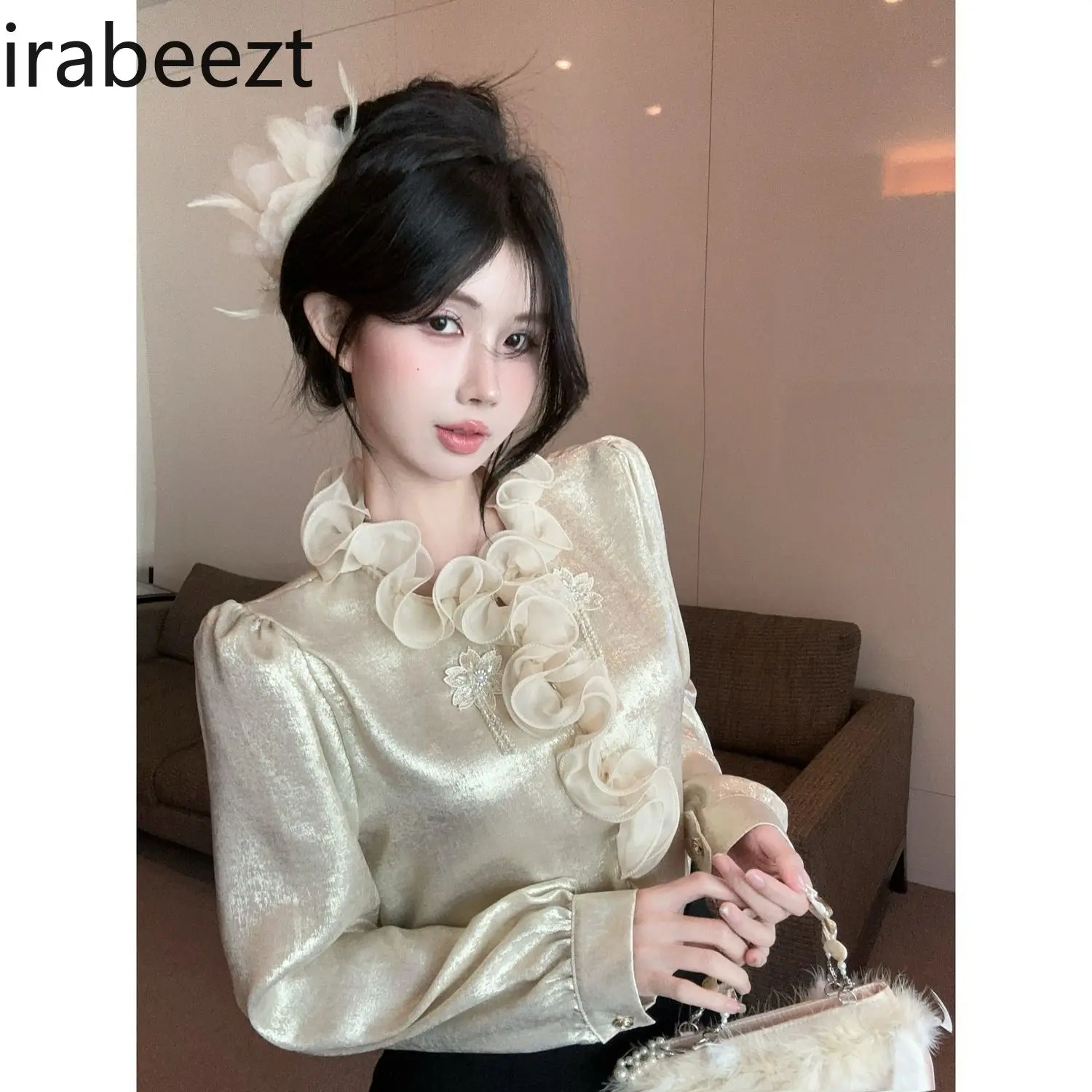 2025 Summer New French Temperament Lace Chic Tops Loose Shirt Tops Design Solid Color Casual Blusas Femininas Elegantes