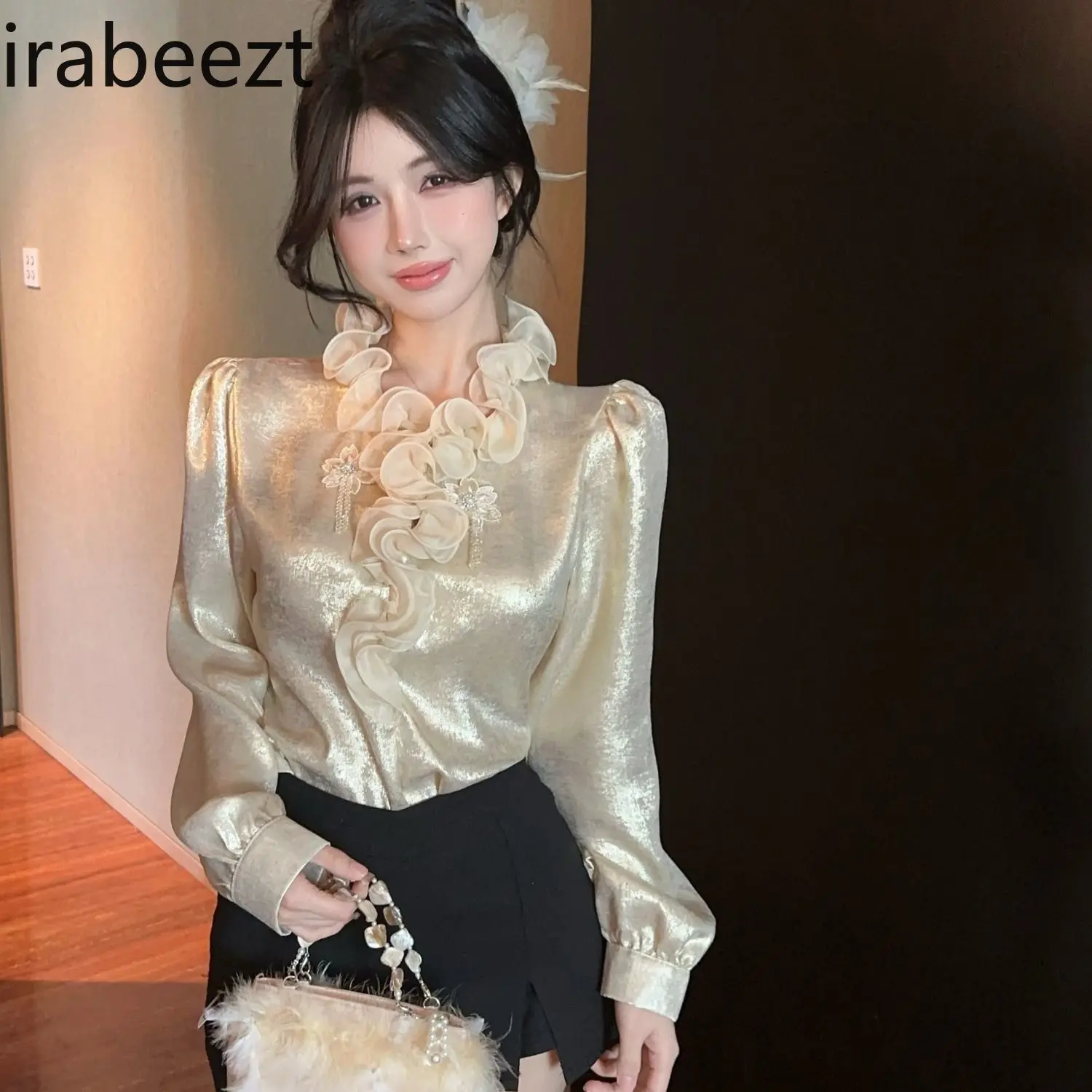 2025 Summer New French Temperament Lace Chic Tops Loose Shirt Tops Design Solid Color Casual Blusas Femininas Elegantes