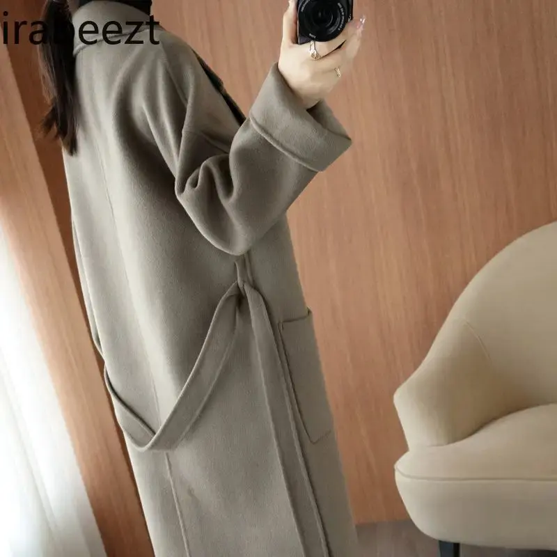 100% Pure Wool Loose Thickened Double-sided Cashmere Coat Women's Mid-length Korean Silhouette Suit Collar Woolen Jacket