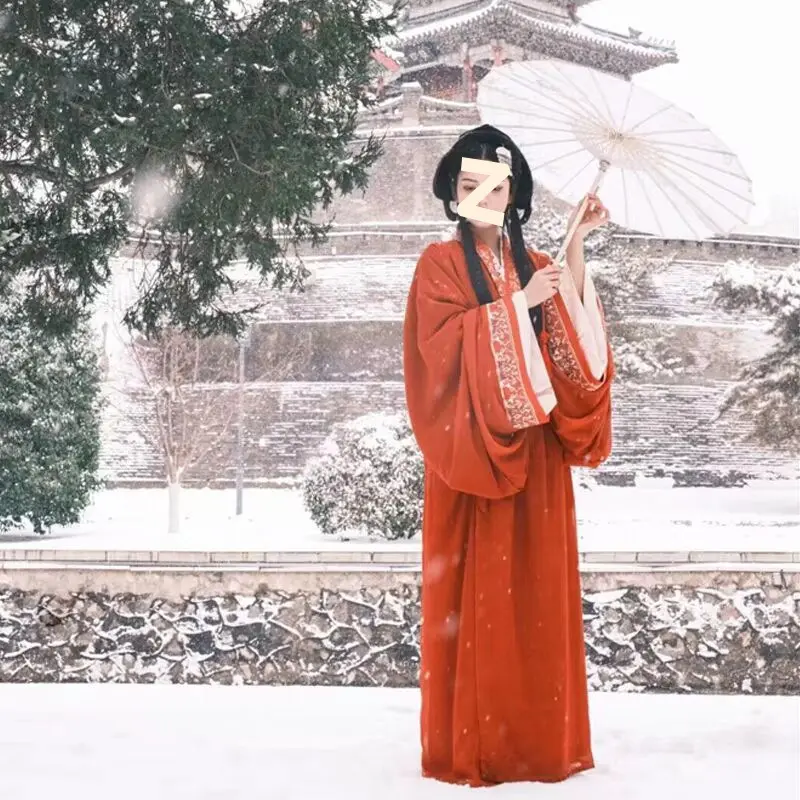 2025 New Hanfu Dress Women's Elegant Han Dynasty Robe with Flowing Sleeves & High Waist Skirt Traditional Chinese Costume