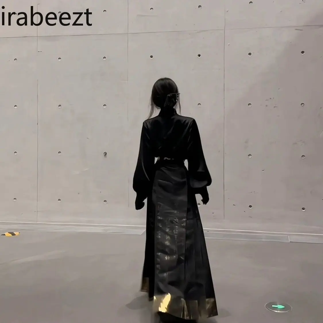 Commuter Hanfu Suit Chinese Style Improved National Style Stand-up Collar Horse Face Black Half-length Two-piece Suit
