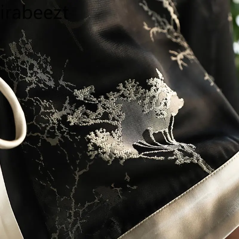2025 Retro Chinese Style Jacquard Acetate Blouse Women's Spring Fashion Cardigan Vintage Floral Print Open Front Coat