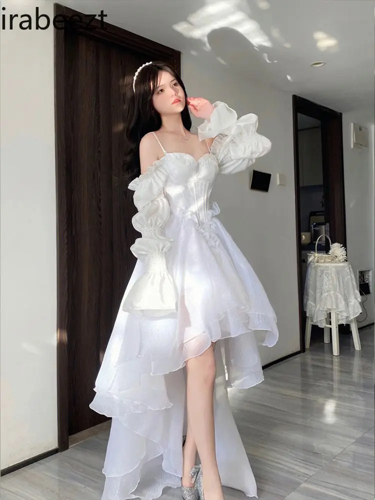 New Arrival French Lolita White Off-Shoulder Princess Robe - Elegant Lace Tiered Ball Gown Wedding Party Bridal Dress for Women