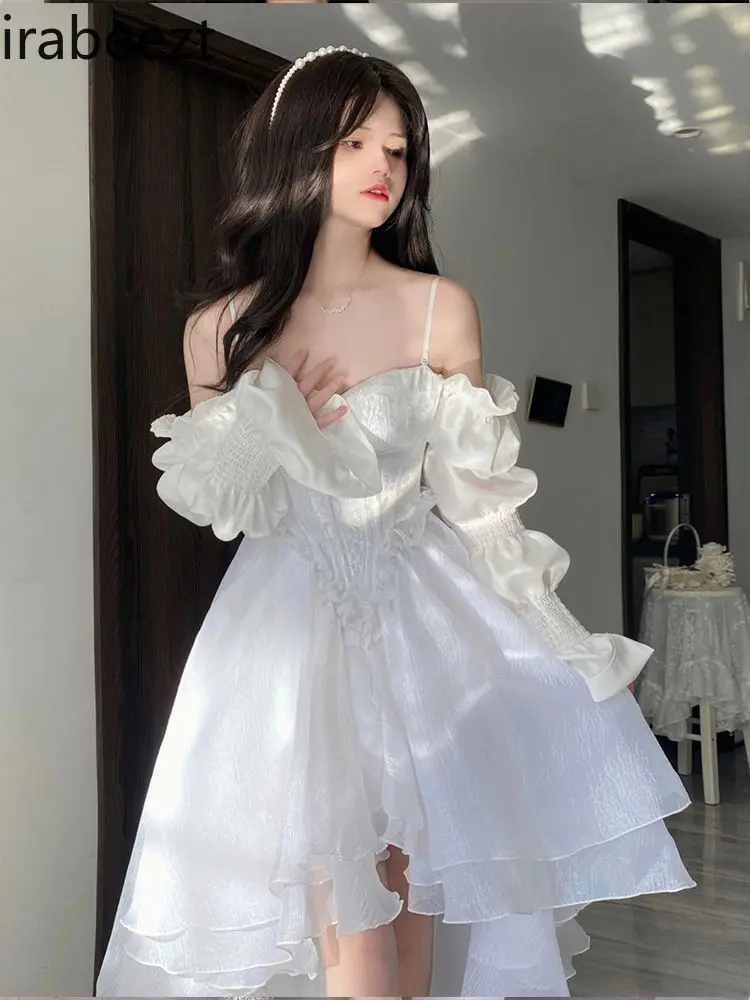 New Arrival French Lolita White Off-Shoulder Princess Robe - Elegant Lace Tiered Ball Gown Wedding Party Bridal Dress for Women