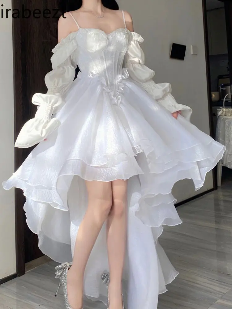New Arrival French Lolita White Off-Shoulder Princess Robe - Elegant Lace Tiered Ball Gown Wedding Party Bridal Dress for Women