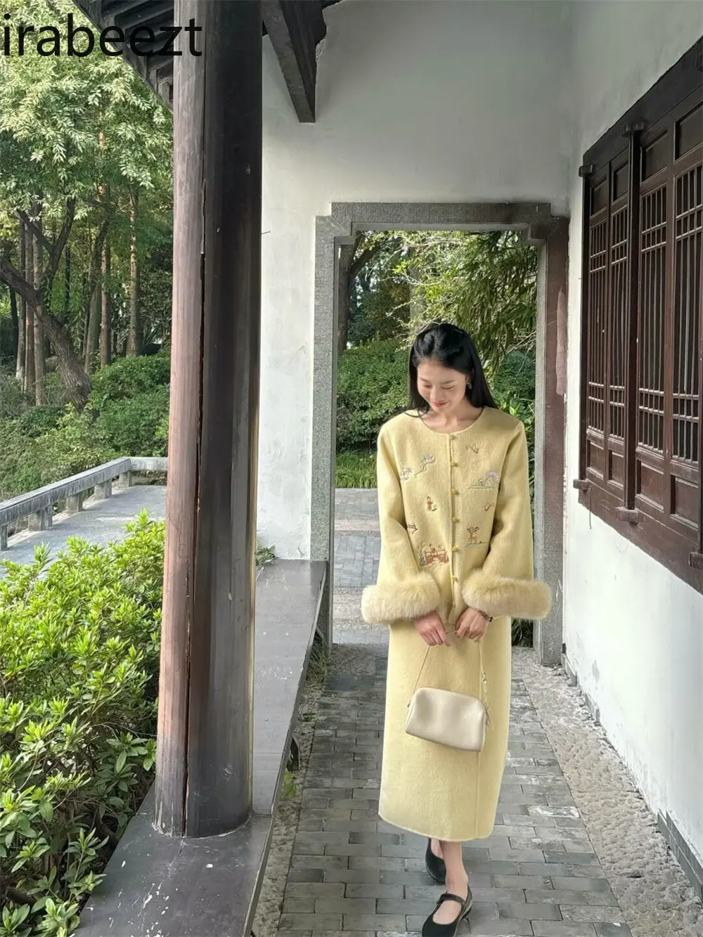 Chinese Style Women's Thick Wool Coat & High Waist Skirt Set Winter New Arrival Elegant Slimming Outfit Womens Two Peice Sets