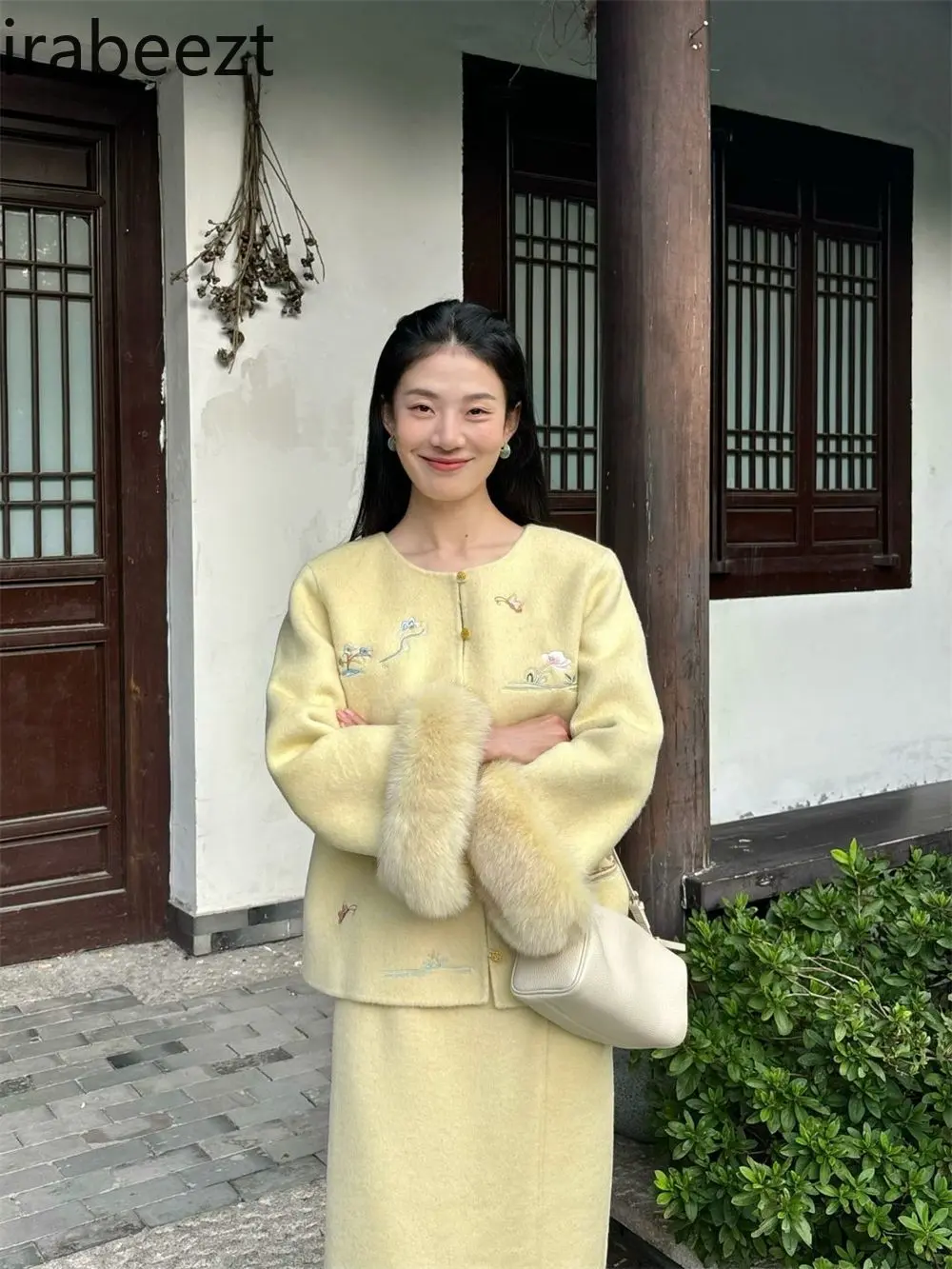 Chinese Style Women's Thick Wool Coat & High Waist Skirt Set Winter New Arrival Elegant Slimming Outfit Womens Two Peice Sets