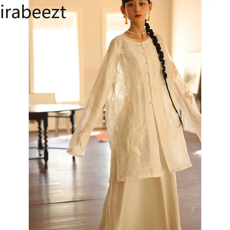 Summer Sun Protection Long-Sleeve Shirt Gown with Playful Design - Modern Chinese Style New Women's Breathable Versatile Dress