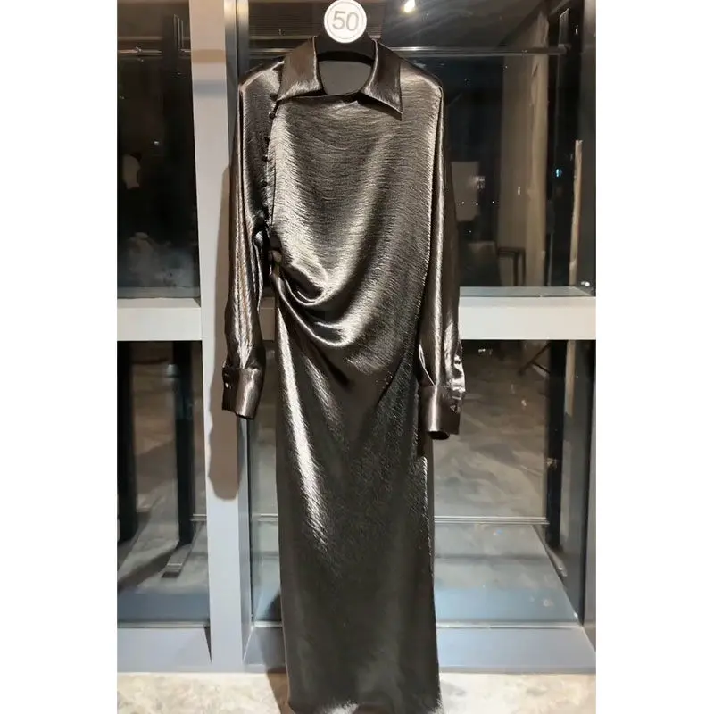 High-end Luxury Brand Satin Dress Autumn 2025 New Formal Occasion Elegant Style Banquet Viscose Women Dress Vestidos