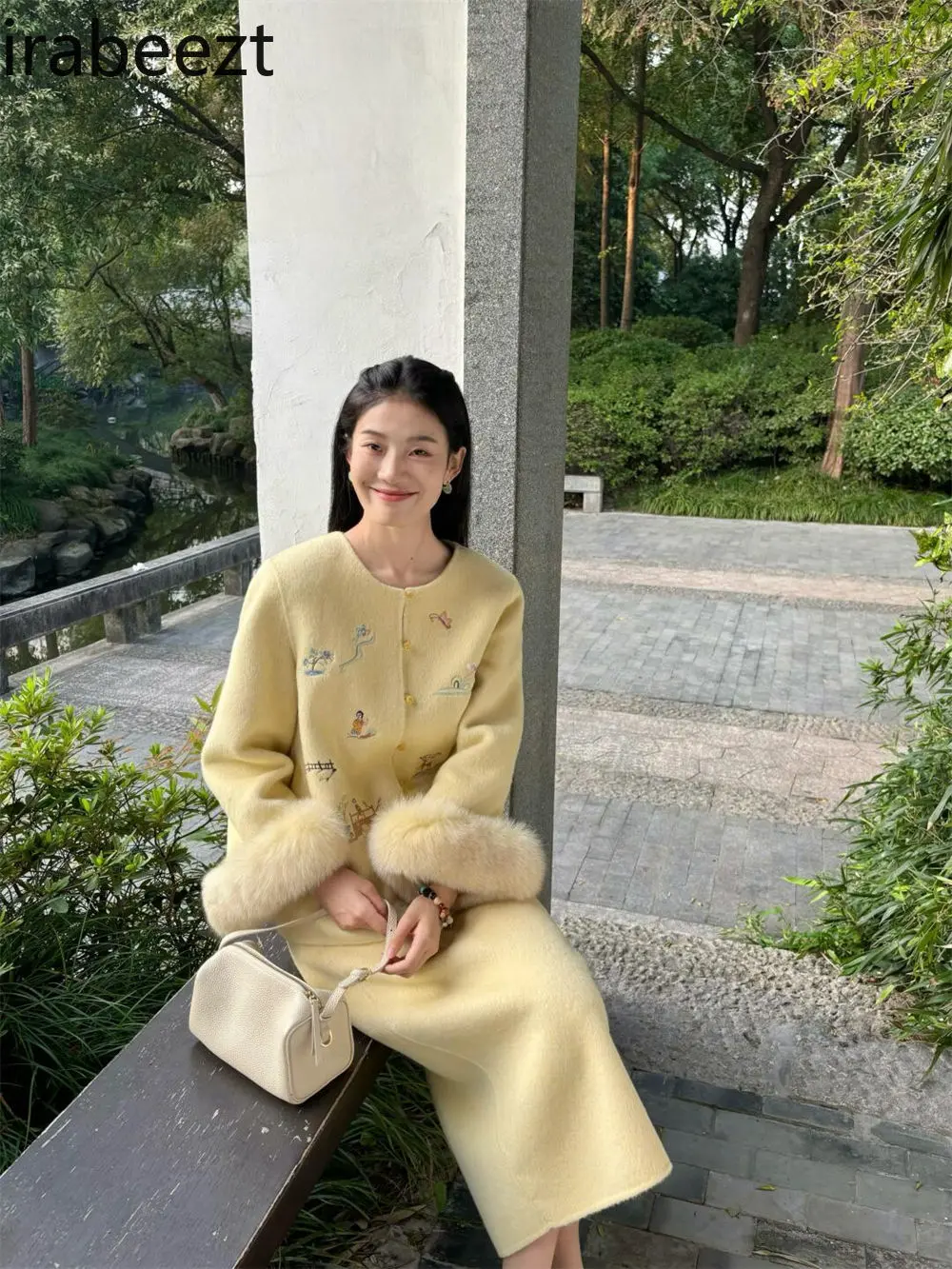 Chinese Style Women's Thick Wool Coat & High Waist Skirt Set Winter New Arrival Elegant Slimming Outfit Womens Two Peice Sets