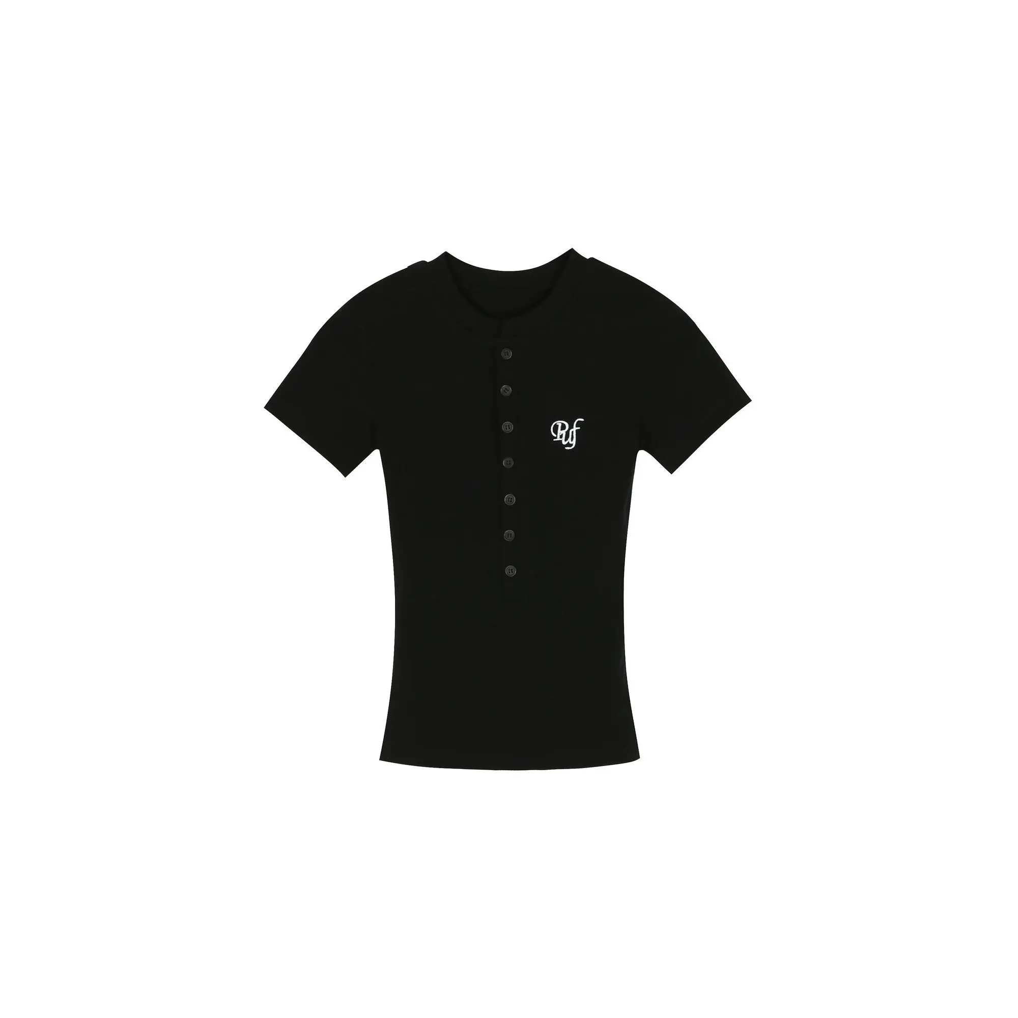 American Button-up Tight Shoulder Short-sleeved T-shirt Female Summer Slim-fit Hot Girls All Matching Base Shirt Tops