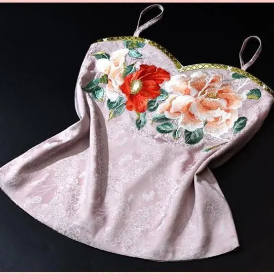 Plus Size Floral Embroidered Satin Hanfu Vest - Summer Boho Chic Camisole Women's Loose Causal Tank Tops