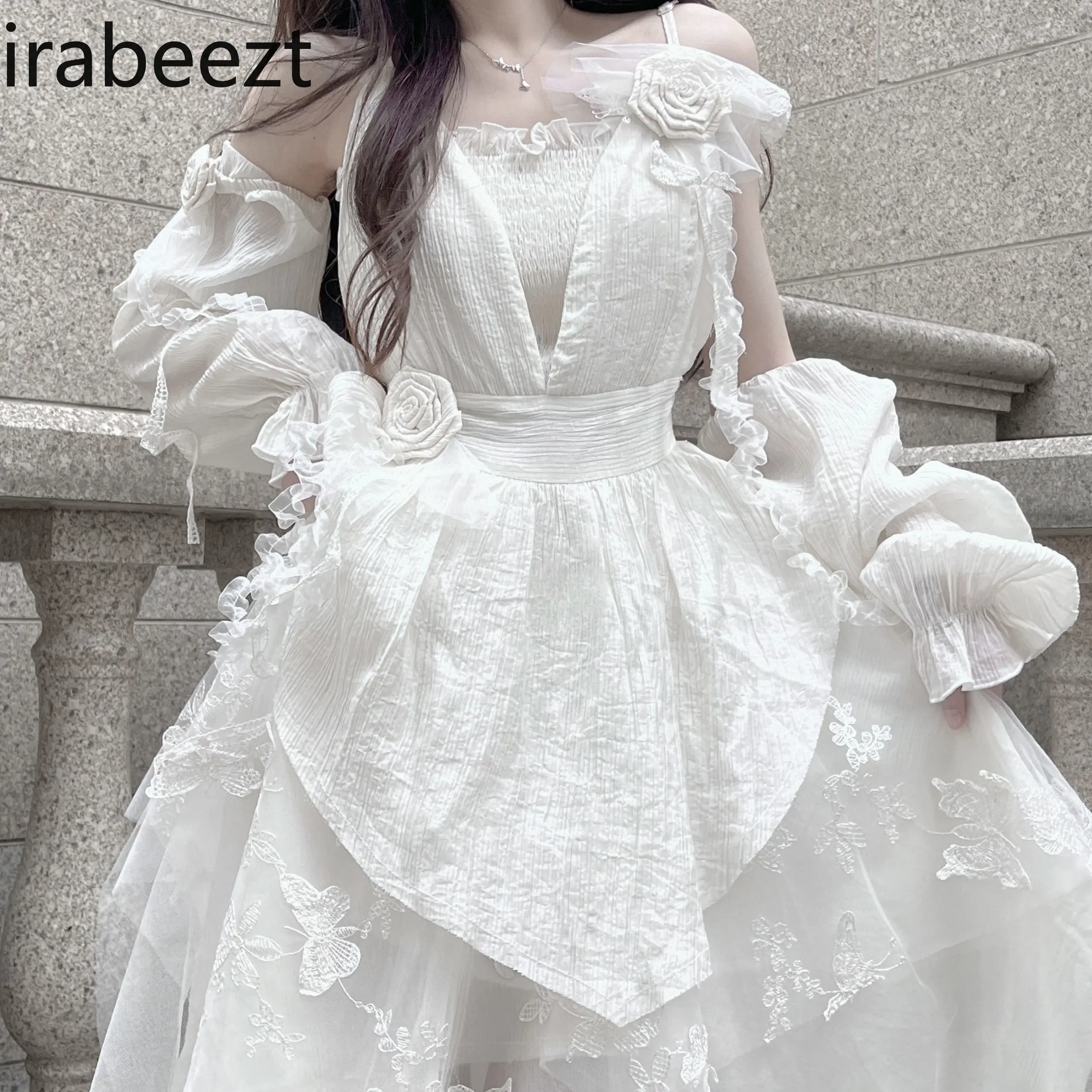 ​French Sweet Princess Gown Summer 2025 Elegant Asymmetrical White Lace Robe Women's Boho Chic Party Maxi Dress