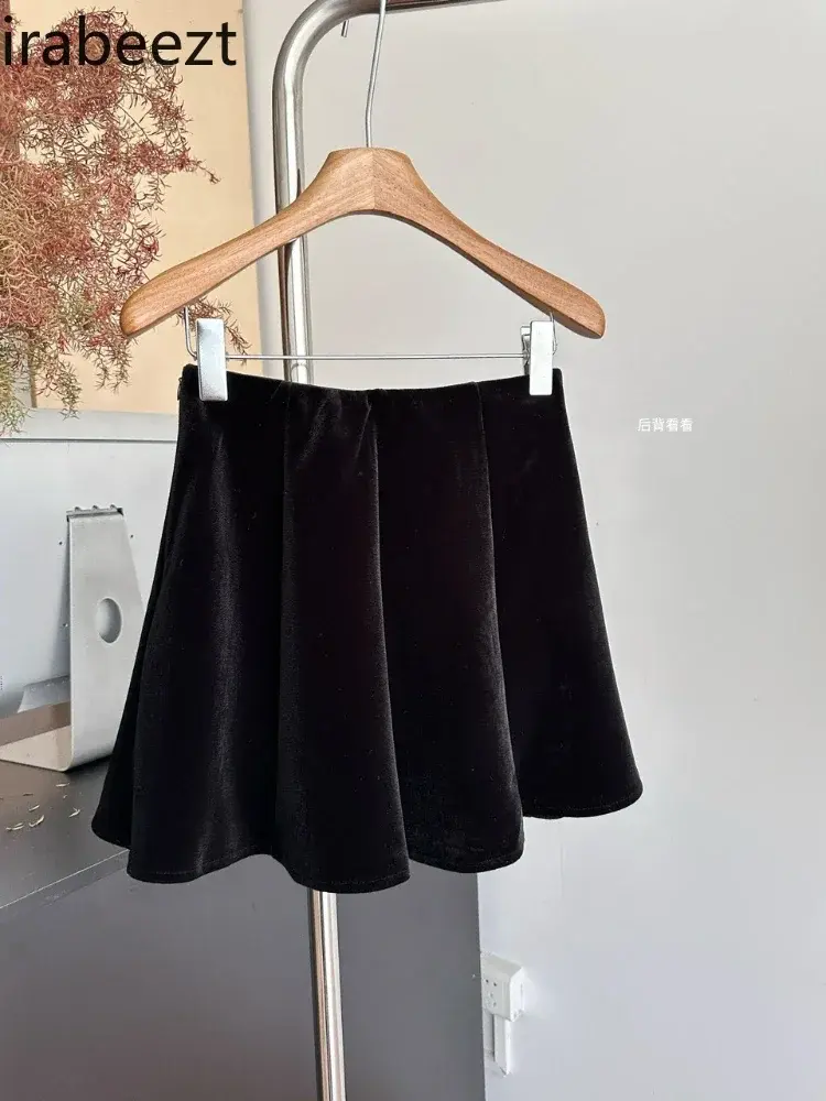Fashion Popular Elastic-waisted Golden Velvet Clothing Women's High-waisted Mini Skirt Autumn and Winter Black Velvet Skirt
