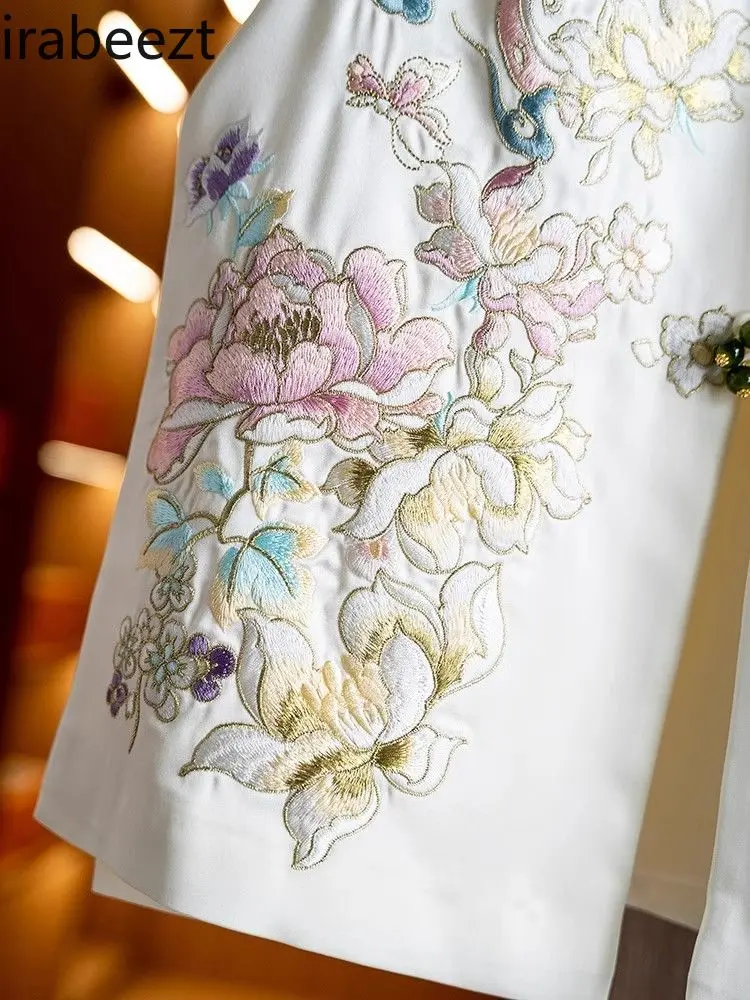 2025 Spring Chinese Style Satin Vest Women Floral Embroidery Beaded Button Waistcoat Elegant Outerwear Vintage Chic
