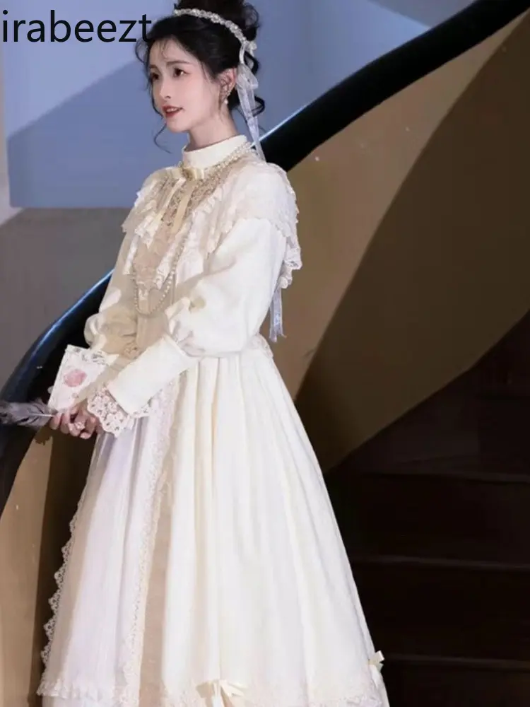 Elegant French Retro White Robe Spring Long Sleeve A-Line Evening Gown Women's Party Birthday Formal Maxi Dress Lady Chic Style
